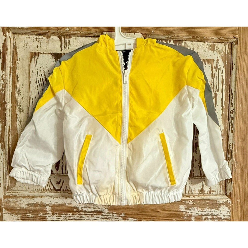 Toddler Girls Outerwear Hooded Full-Zip Windbreaker - Yellow/White/Gray - 2T